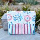 Pink and blue sunflower book pouch zip bag clutch with Vanessa Arbuthnott linen