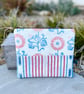 Pink and blue sunflower book pouch zip bag clutch with Vanessa Arbuthnott linen