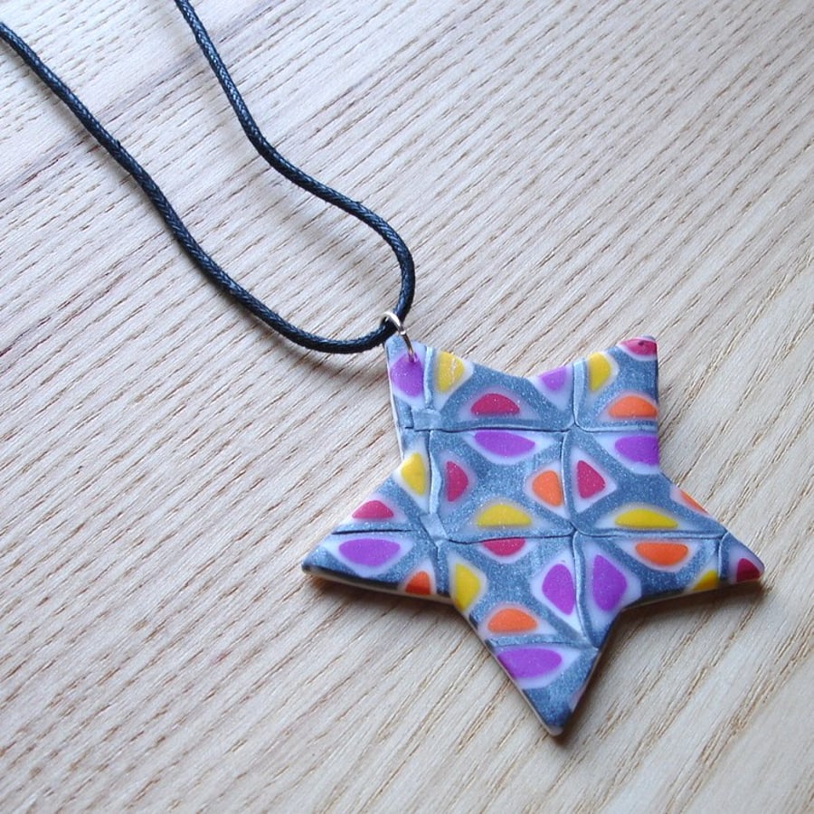 Silver Windows Star FIMO Polymer Clay Pendant