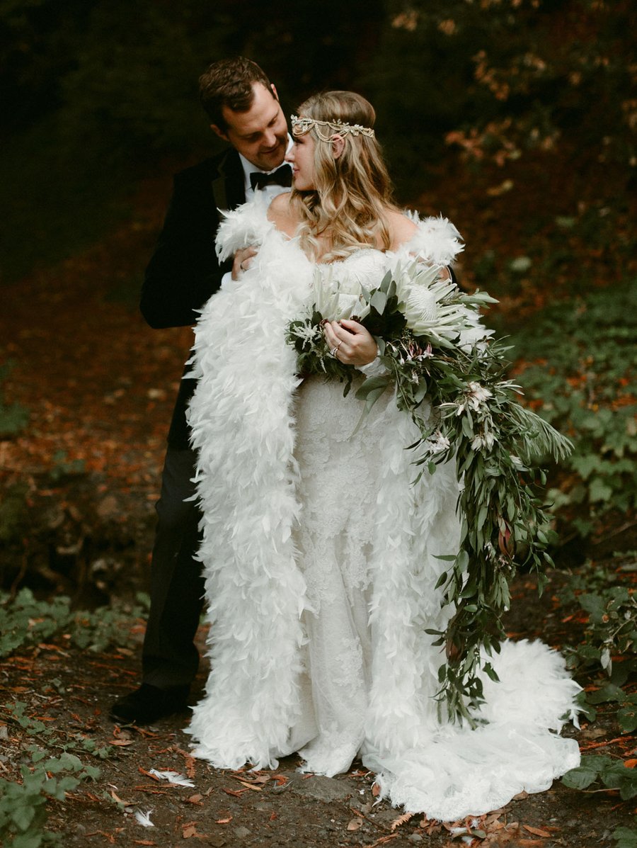 Feather Winter Wedding Cape Chandelle Feathers Full Length with Train