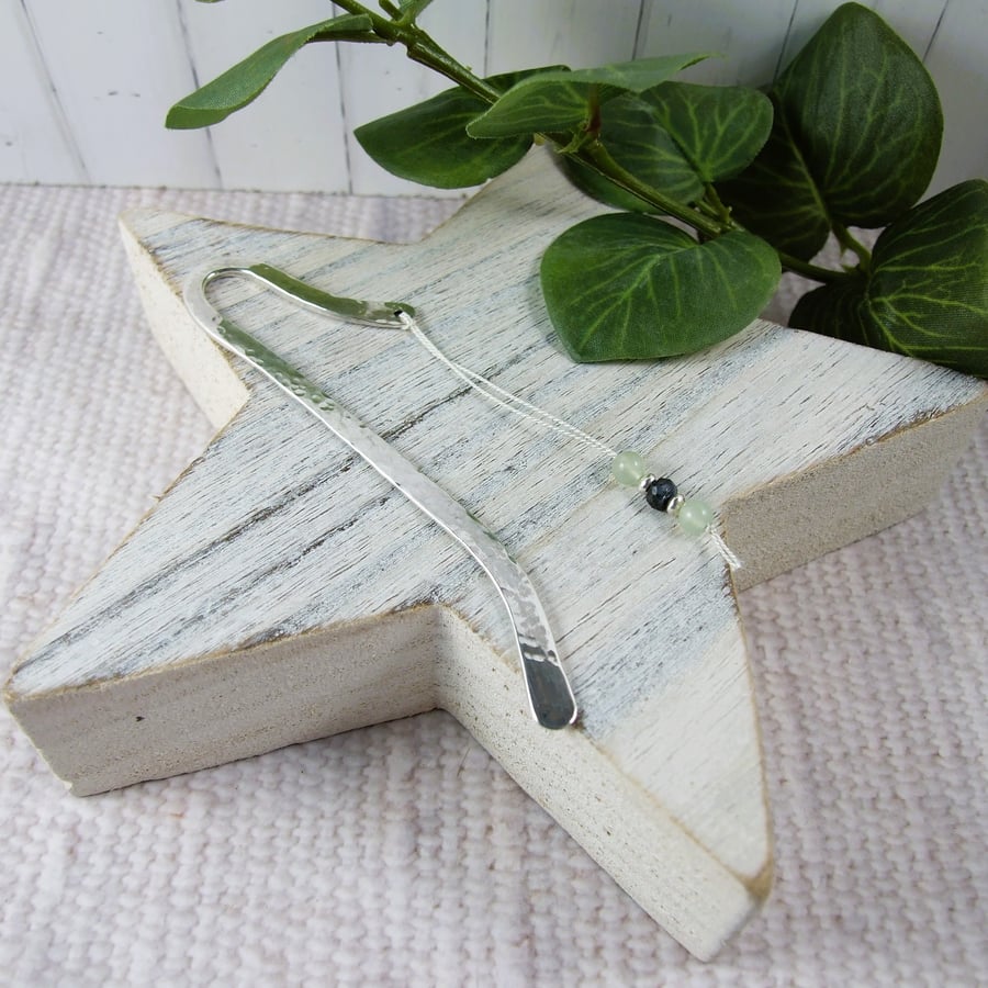 Bookmark, Sterling Silver with Emerald and Jade Gemstones