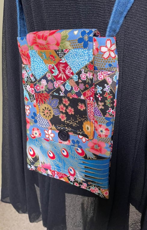 Mini Crossbody Bag - Blue Japanese Fabric Patchwork