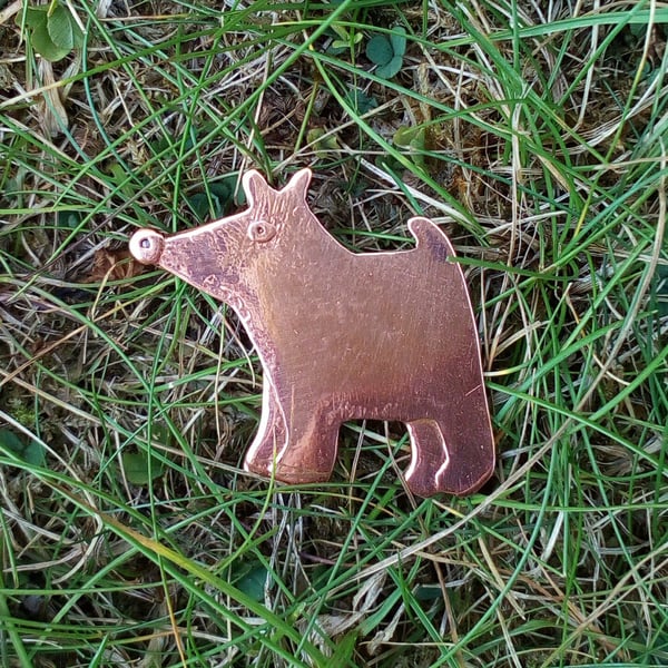 dog brooch, copper brooch