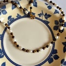 Dainty pearl and tiger's eye necklace 
