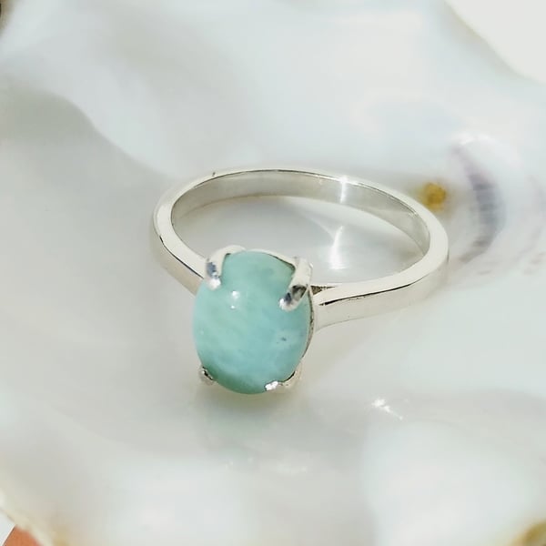 1.2ct Larimar Oval Solitaire 925 Sterling Silver Ring Size N-O or Size 54