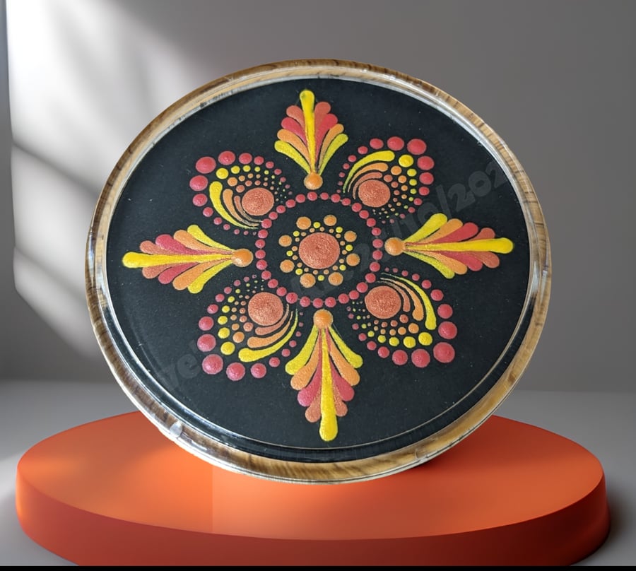 Hand painted dot mandala coaster