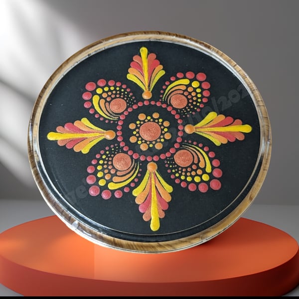 Hand painted dot mandala coaster