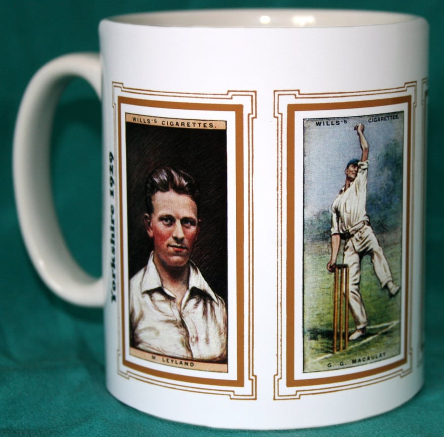 Cricket mug Yorkshire 1929 cricket counties M Leyland G G Macaulay E Oldroyd E R