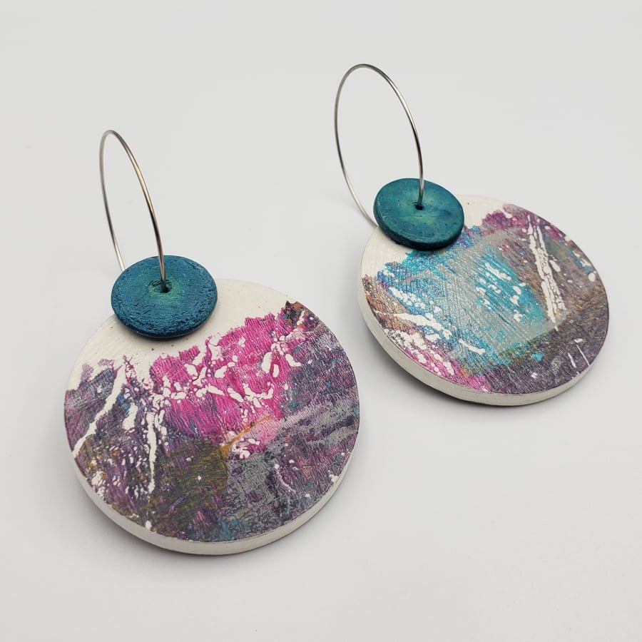 Multicoloured modern design dangly earrings