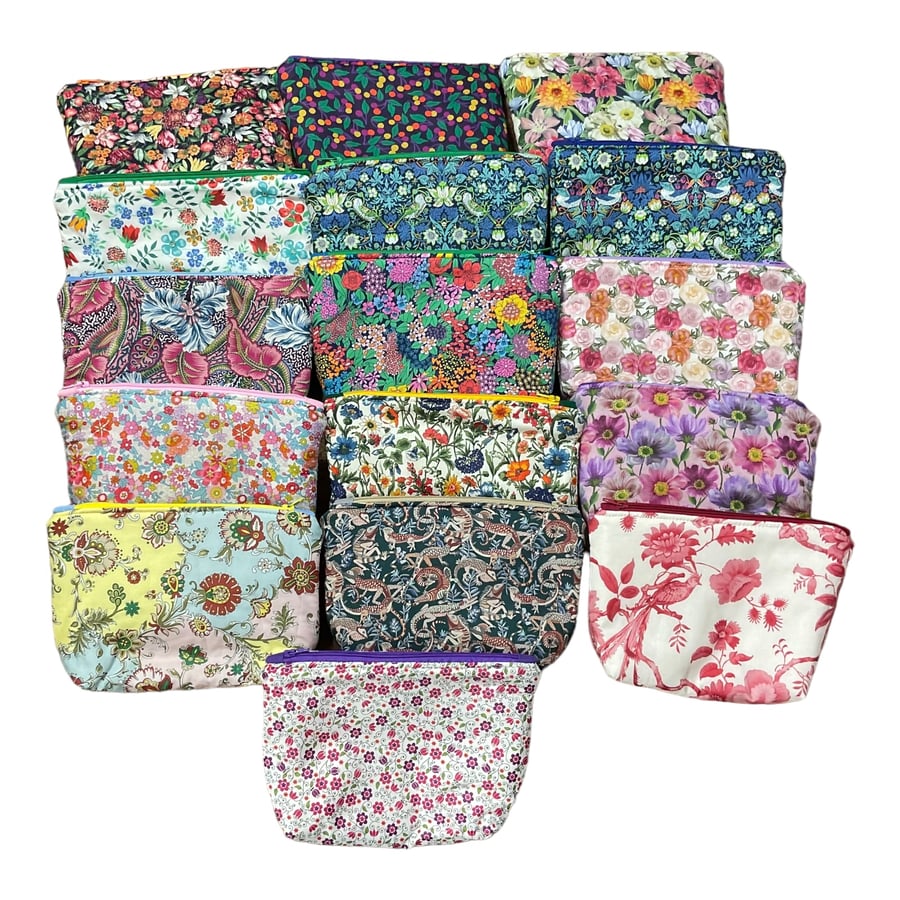 Liberty print cosmetics pouch,small floral washbag, waterproof zipped travel bag