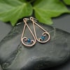 Hammered Copper Teardrop Swirl Earrings with Capri Blue Faceted Glass Beads