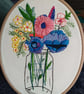 Jar of flowers Embroidered hoop picture, Wall Hanging 