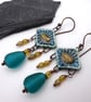 teal lampwork glass and ceramic earrings - Image 2