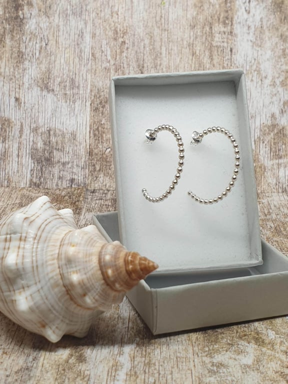 Sterling Silver 925 Hoop Beaded Stud Earrings