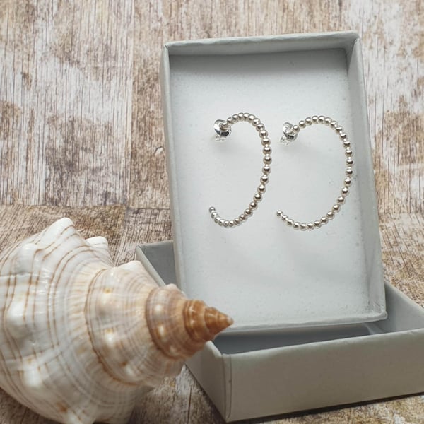 Sterling Silver 925 Hoop Beaded Stud Earrings