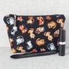 Makeup bag, zipped pouch, cosmetic bag, cats