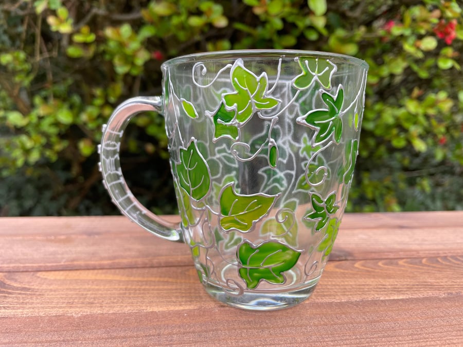 Hand Painted Coffee Mug with Personalisation Green Ivy Woodland Mug