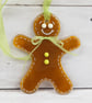 Fused Glass Gingerbread Person has Stitch Decoration & Lime Green Embellishments
