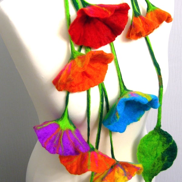 Hand Felted, Wool Jewelry felted NECKLACE and earings  -100% WOOL MERINO