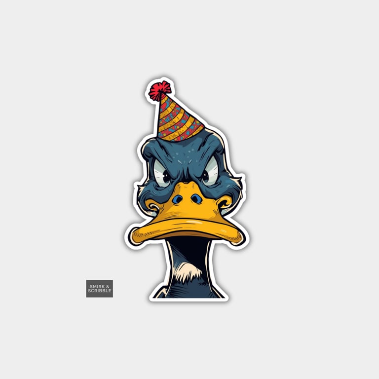 Funny Novelty Vinyl Sticker - Grumpy Birthday Duck