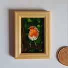Little Robin Miniature Oil Painting for Small Spaces or Dollhouse