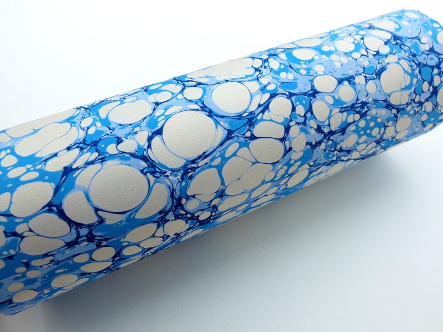 A4 Marbled paper sheet blue and gold stone pattern 