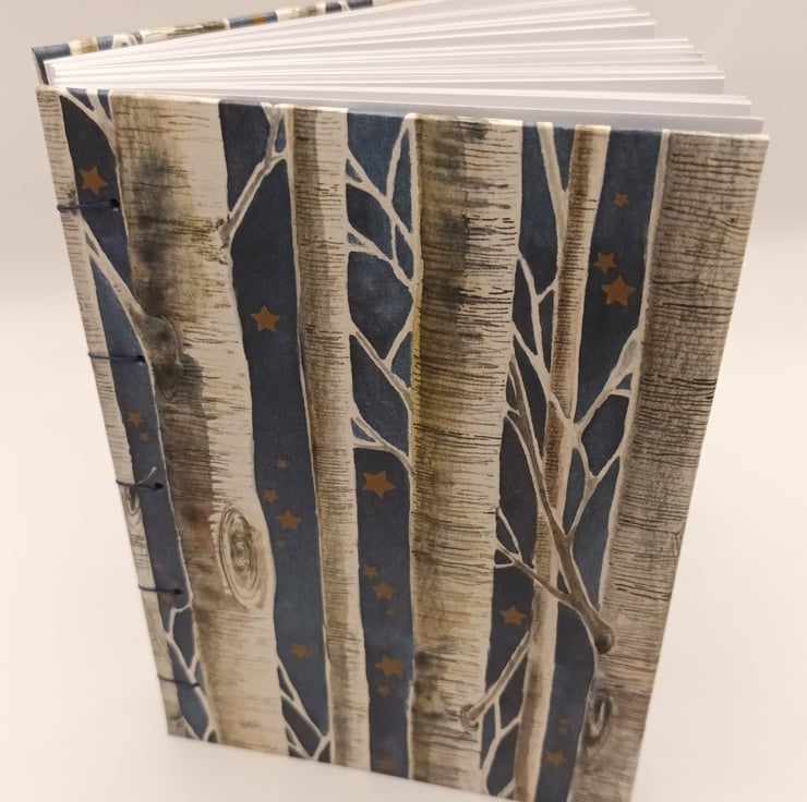 Hand bound, A6, Birch Trees and Stars cover, Jo... - Folksy