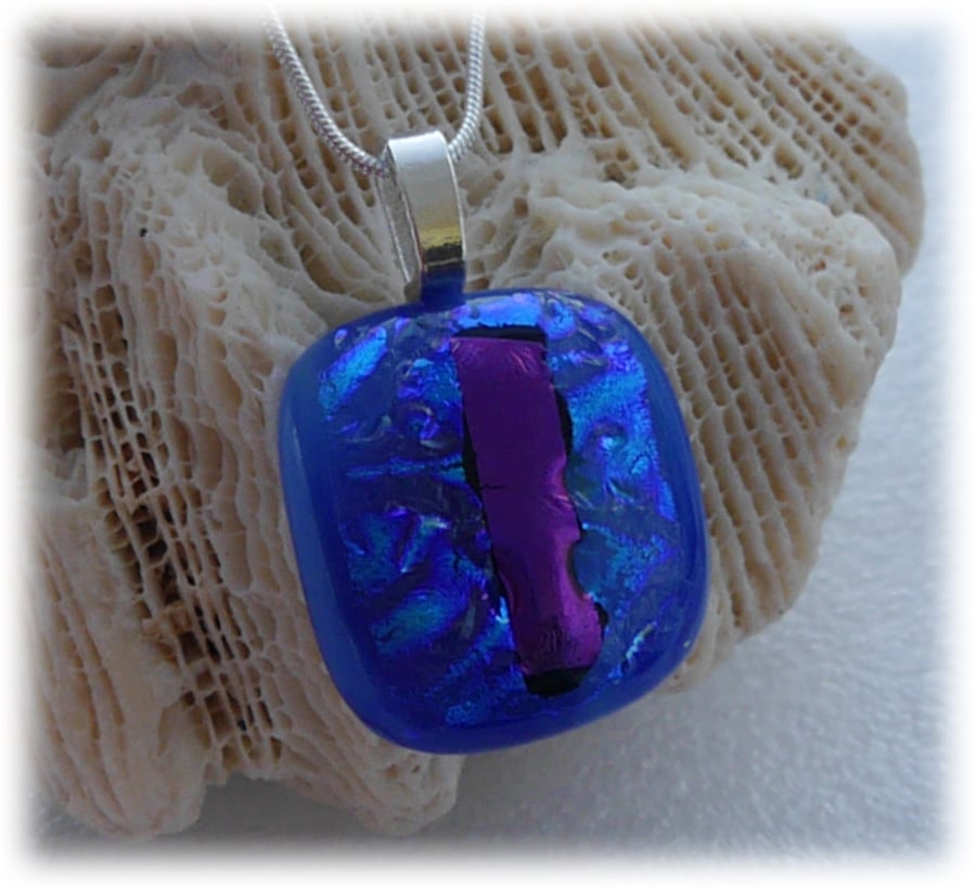 Dichroic Glass Pendant 082 Blue Purple Handmade with silver plated chain