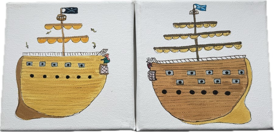 Cartoon Pirate Ship and Navy Ship Set