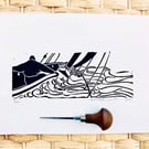 Nautical print, nautical Lino print, sailing print, sailing Lino print 