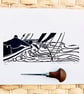 Nautical print, nautical Lino print, sailing print, sailing Lino print  - Image 1