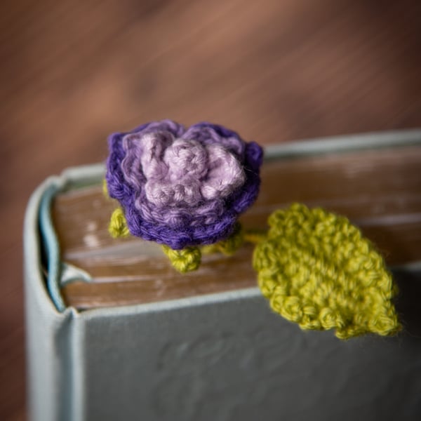 Purple Rose Crochet Bookmark 