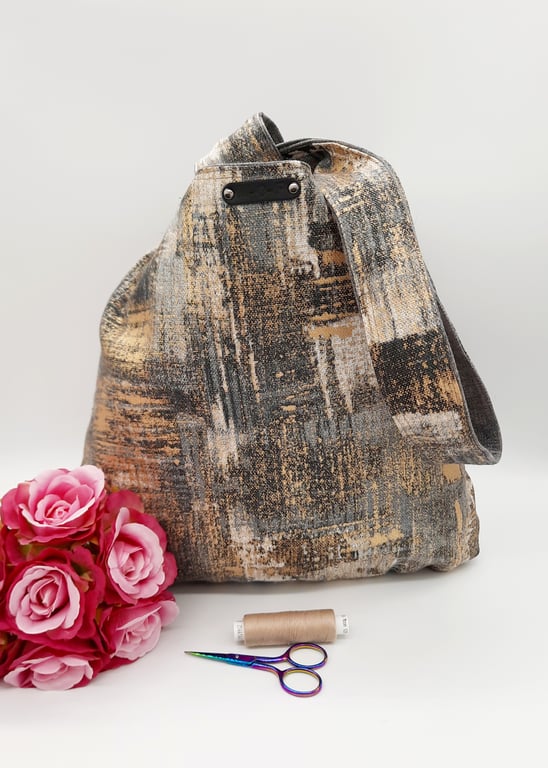 Grey, gold and black medium knot bag,  handbag, tote bag.  