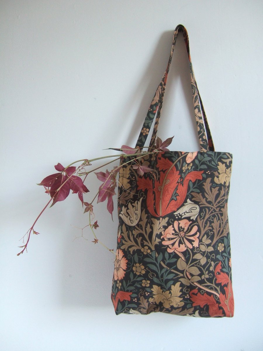  Tote bag in an autumnal vintage print by Morris and Co with foldaway pouch