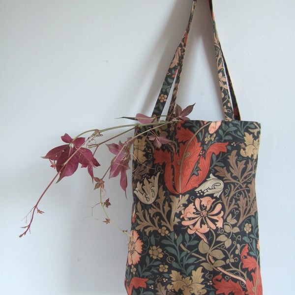  Tote bag in an autumnal vintage print by Morris and Co with foldaway pouch