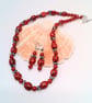 Red Glass Beads and Ladybird Beads Necklace and Earrings, Gift Set, Gift for Her