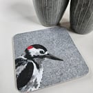'Peeking' Woodpecker coaster, garden bird mat