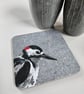 'Peeking' Woodpecker coaster, garden bird mat