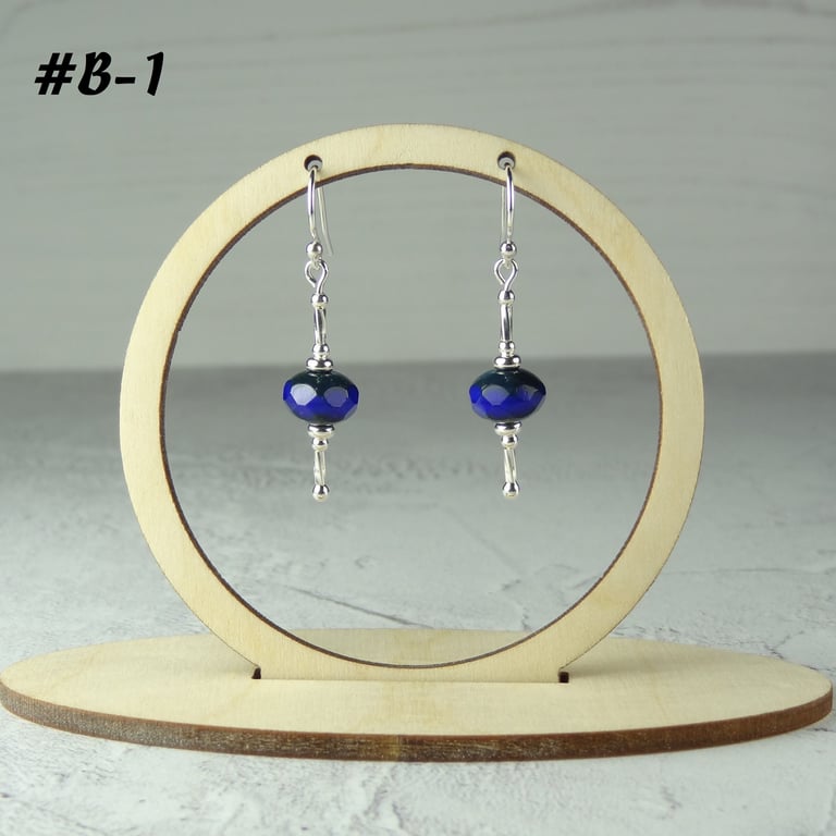 3 colours - Sterling silver Czech glass rustic rondelle drop earrings, gift box