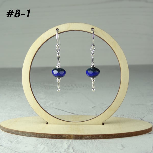 3 colours - Sterling silver Czech glass rustic rondelle drop earrings, gift box