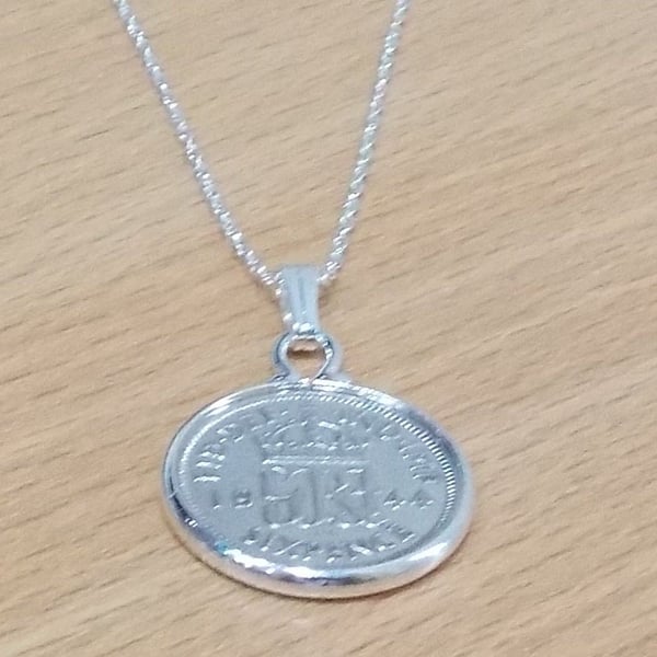 1946 80th Birthday Anniversary sixpence coin pendant plus 18inch SS chain 