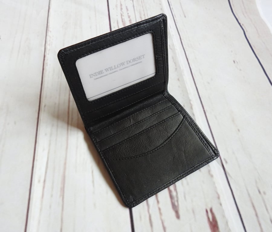 Black Leather Billfold Wallet, Real Leather Black Wallet, Classic Black Wallet