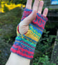 Red, yellow and blue knitted fairisle wrist warmers super seconds festival - Image 2