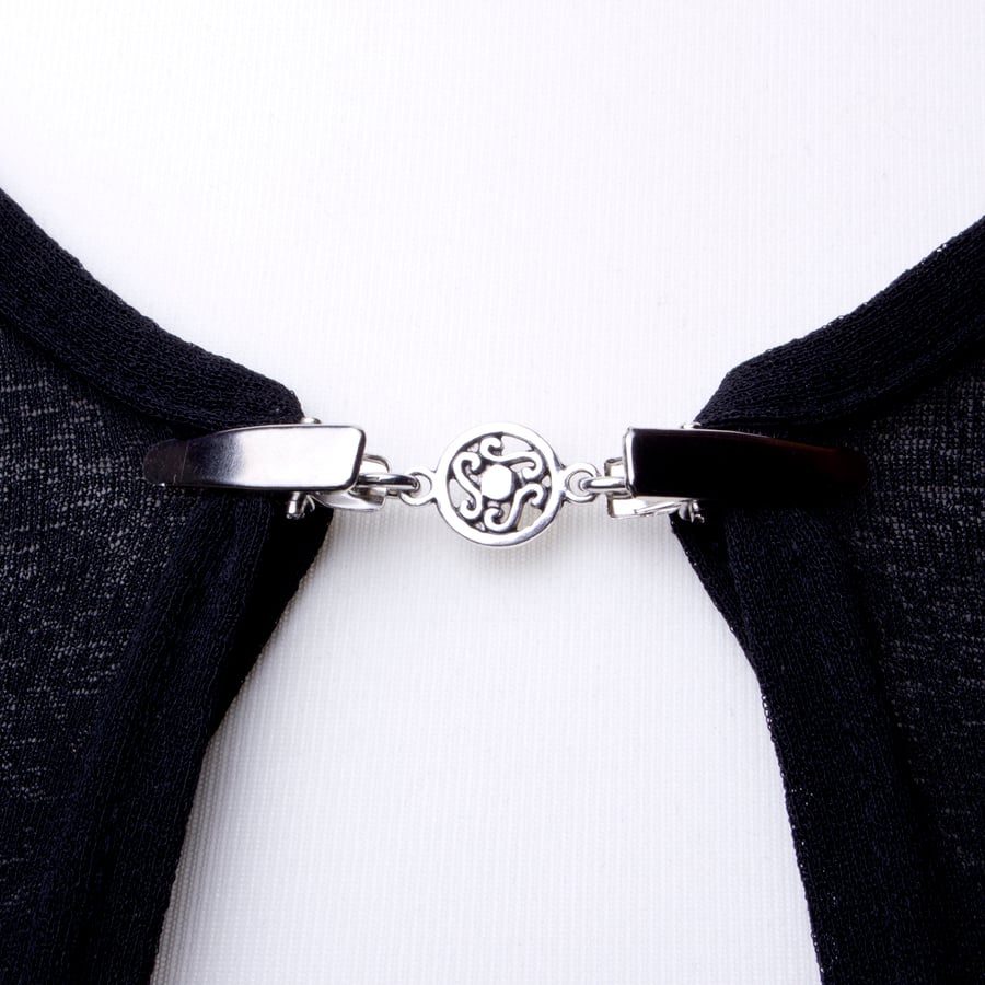 Silver cardigan clip - Celtic sweater guard - Shawl or pashmina pin 
