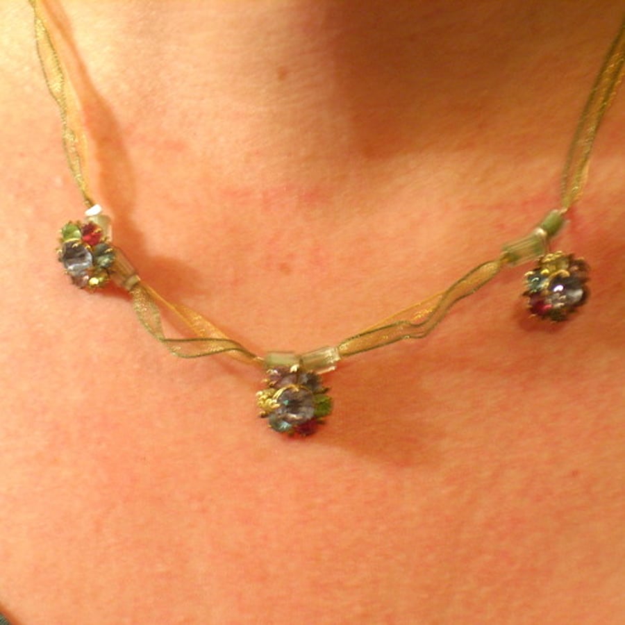 Spring flowers upcycled necklace