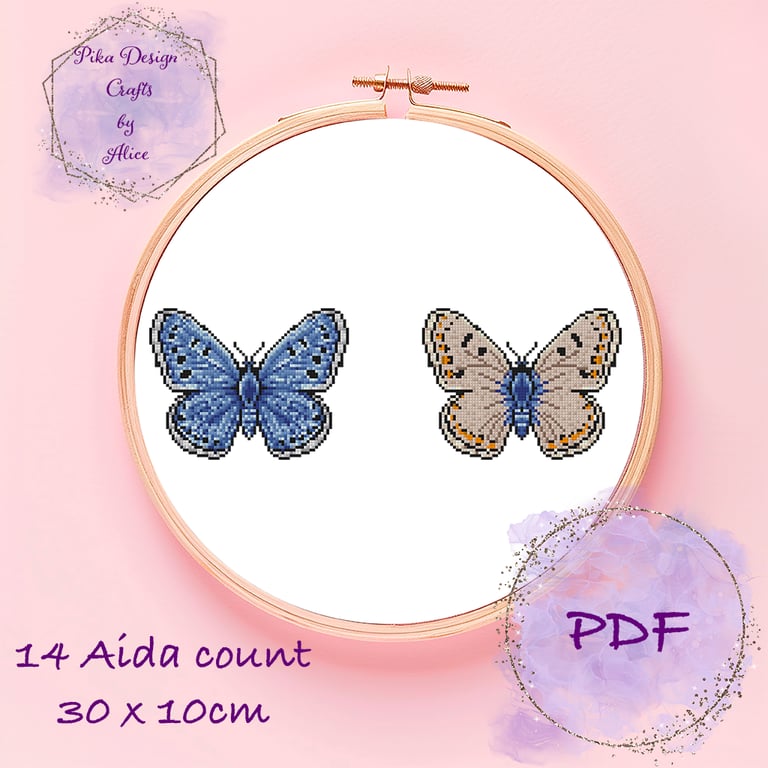 Adonis blue male and Female counted  cross stitch pattern digital - emailed