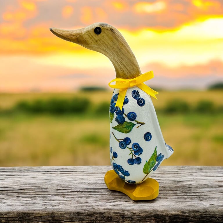 Small wooden duck Decor with Blueberry Decoupage