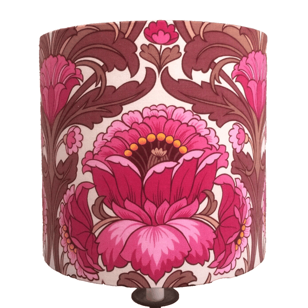 Dramatic Pink 70s Art Nouveau Style Floral HANOVER Vintage Fabric Lampshade