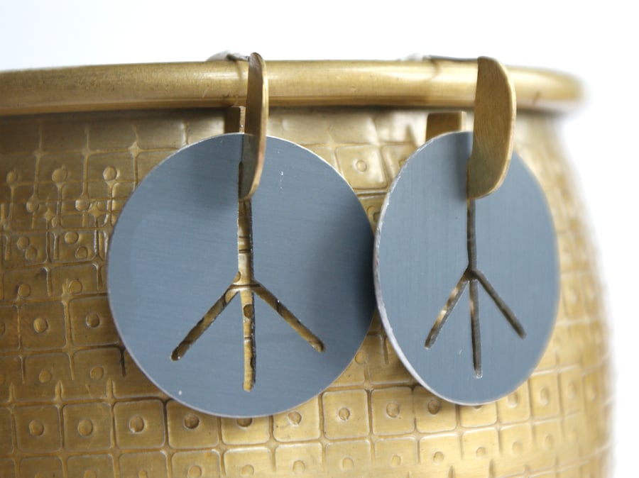 SALE - Peace sign statement earrings - medium grey