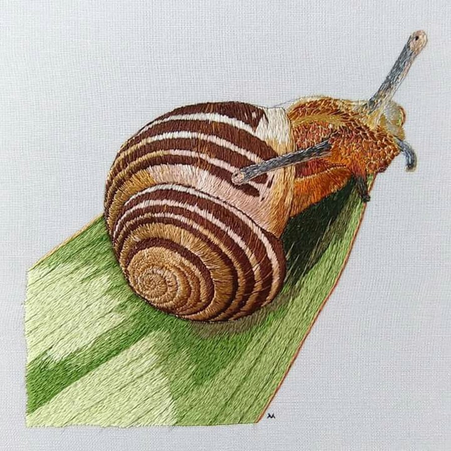 Hand Embroidered Banded Snail